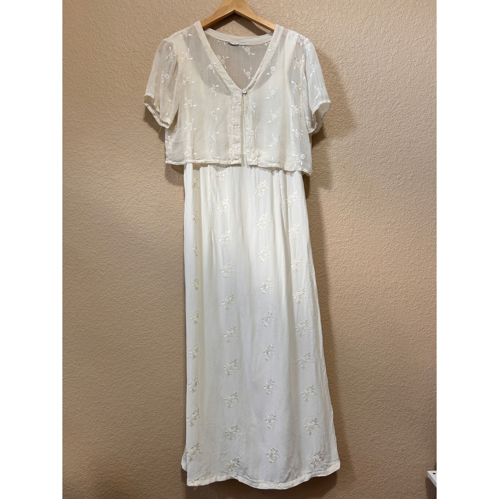 Donna Ricco 14 Embroidered Maxi Dress Bolero Set Ivory Cottage Vintage Garden